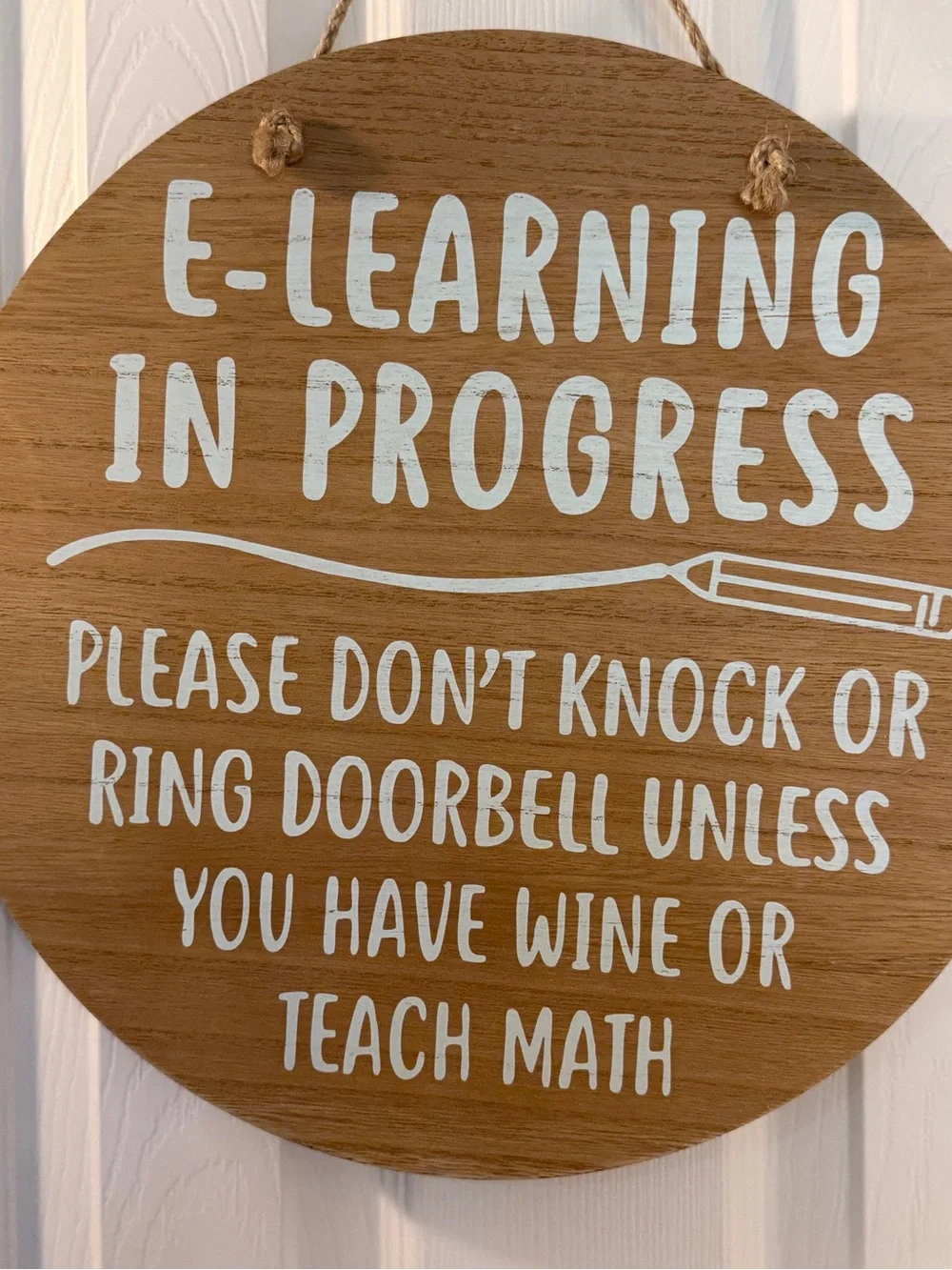 E-Learning In Progress Rustic Wood Wall Sign - White on Brown
